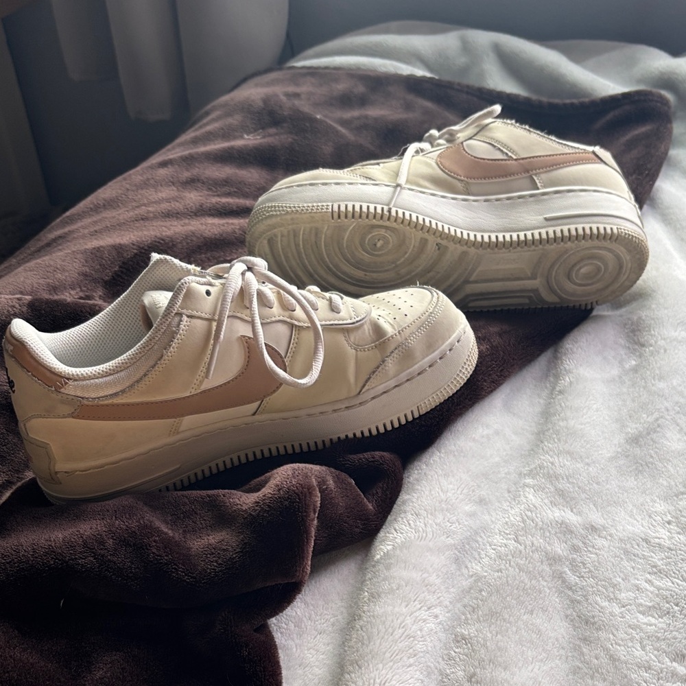 Nike Cream and Tan Air Force ones